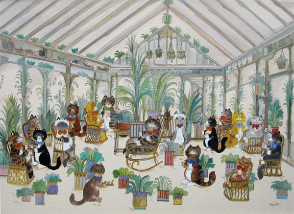 Diane Elson: Cats Taking Drinks in a Conservatory